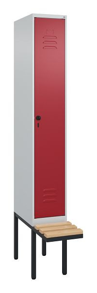 C+P Umkleidespind Classic PLUS, 2120x300x815mm, 7035/3003, Drehriegel, Buche-Sitzleisten, 3 Doppel-Haken, 0800407-10 S10001