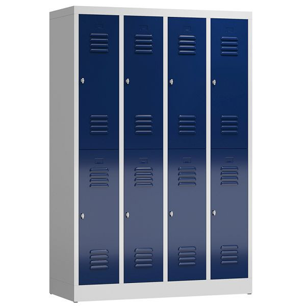 Lüllmann ClassiX kledingkast, 4 vakken, dubbeldekker, 1800 x 1185 x 500 mm, lichtgrijs/gentiaanblauw, X-520241