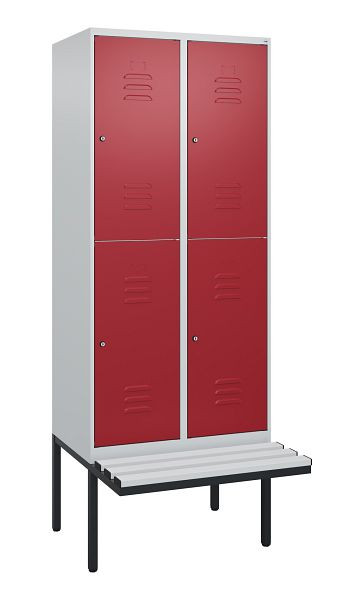 C+P dubbeldekskast Classic PLUS, 2 compartimenten, 2120x800x815mm, 7035/3003, cilindersloten, zwevende zitting, 0803407-22 S10016