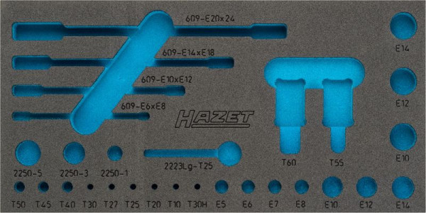 Hazet 2-componenten zachtschuiminleg, voor 1557/29, afmetingen/lengte: 342 mm x 172 mm Organisatiesysteem afmeting: 1/3 (342 x 172 mm), 163-345L