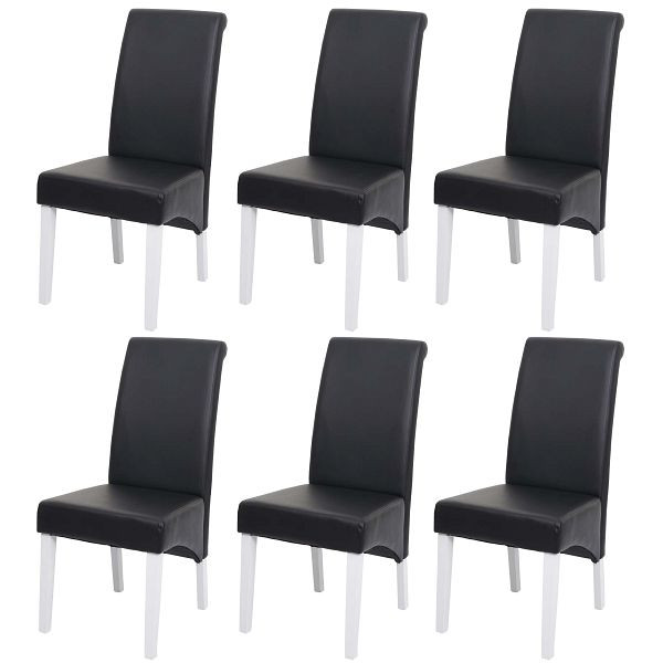 Mendler set van 6 eetkamerstoelen keukenstoelen stoel M37, leer, zwart, witte voeten, 3x20074