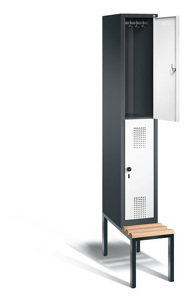 C+P locker 2-laags Evolo, H2090xB320xD815mm, kleur: zwartgrijs / verkeerswit, 48350-10 S10082
