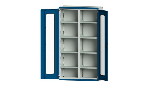 ANKE werkbanken, zware kast, model 201, 1085 x 400 x 1950 mm, zichtvlak van plexiglas, RAL 7035/5010, 620.211