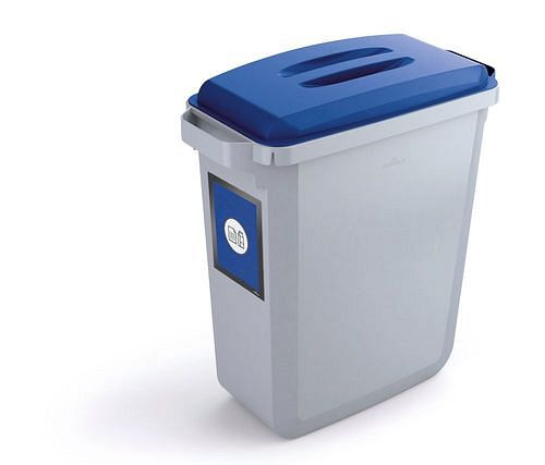 VAR-prullenbak van polyethyleen (PE), 60 liter, grijs, blauwe deksel, met informatieframe, 311649