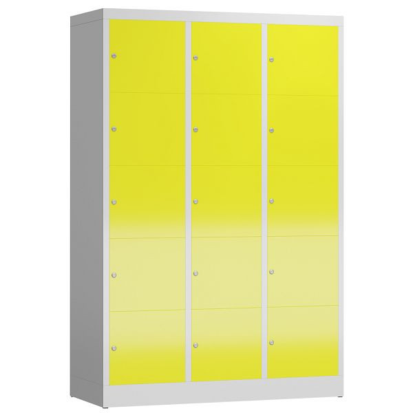 Lüllmann ClassiX lockerkast, 3 compartimenten met elk 5 compartimenten, 1800 x 1185 x 500 mm, lichtgrijs/zinkgeel, X-523536