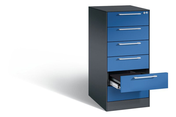 C+P archiefkast Asisto, H1010xB440xD600mm, kleur: zwartgrijs / gentiaanblauw, beugelgreep, 146245-622 S10005