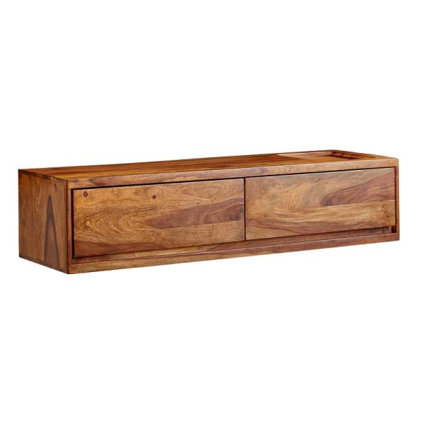 Wohnling Lowboard hangend sheesham massief hout 108x25x34 cm tv-meubel bruin, design tv-tafel met opbergruimte, met twee lades, WL6.568