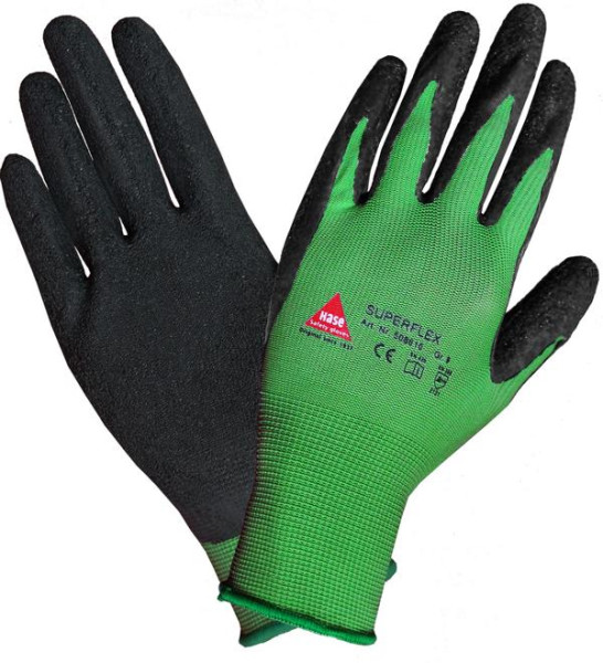 Hase Safety SUPERFLEX, 5-Fg.-Sicherheitshandschuhe, 100% Nylon/Latex, Größe: 10, VE: 10 Paar, 508610-10
