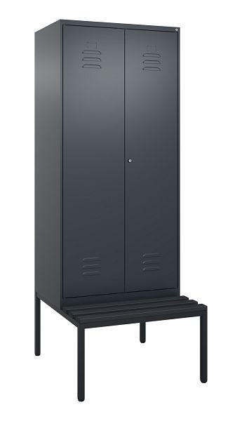 C+P Umkleidespind Classic PLUS, Doppel-Spind, 2 Abteile, 2120x800x815mm, 7016/7016, Zylinderschloss, mit untergebauter Sitzbank, 0800527-22P S10027