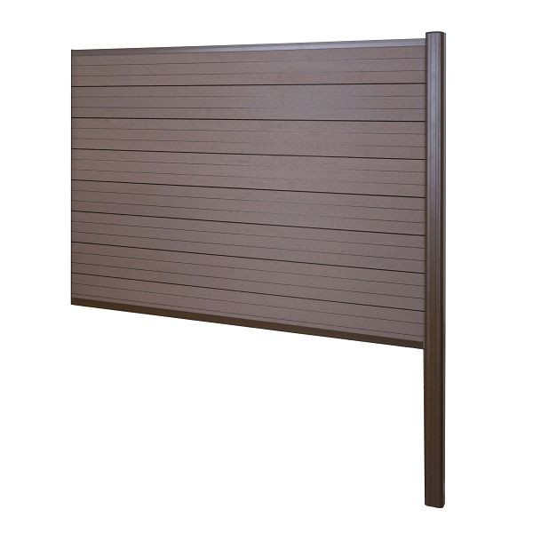 Mendler WPC inkijkscherm Sarthe, schutting windscherm, aluminium paal voor in beton, aanbouwelement, 185cm bruin, 64889+76232+76235+76259