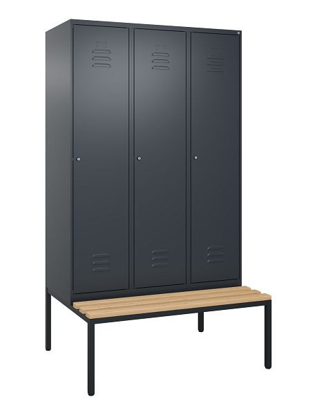 C+P luierkastje Classic PLUS met middenwand, bank, 3 vakken, 2120x1200x815mm, 7016/7016, cilindersloten, beuken zitlat, 0800507-32F S10056