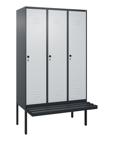 C+P Umkleidespind Classic PLUS, 3 Abteile, 2120x1200x815mm, 7016/7035, Drehriegel, je 2 Doppel-Haken, 0800407-32F S10043