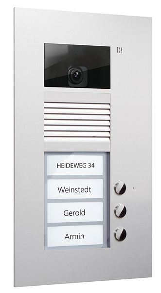 TCS video huisdeurstation serie AVU met 3 belknoppen (rechts uitgelijnd), 1-koloms, UP zilver, AVU14030-0010