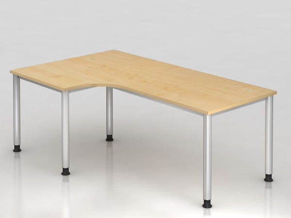 Hammerbacher hoektafel 4 voet rond 200x120cm 90° esdoorn/zilver, hoekvorm 90°, links of rechts te monteren, VHS82/3/S
