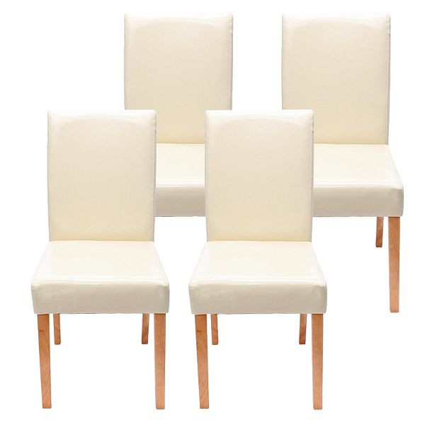 Mendler set van 4 eetkamerstoelen stoel keukenstoel Littau, kunstleer, creme lichte poten, 28647