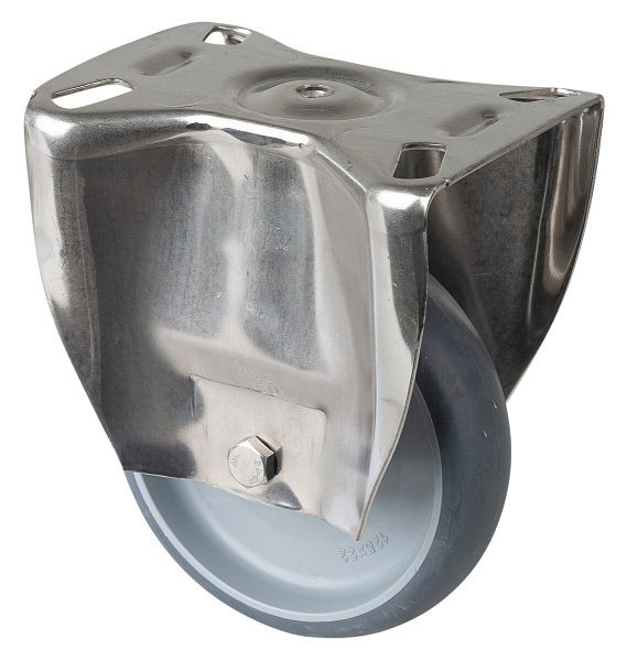 BS rollen RVS transportrol, vaste rol, breedte 35 mm, Ø125 mm, tot 125 kg, banden thermoplast grijs, kunststof, glijlager, plaat, H110.B43.126