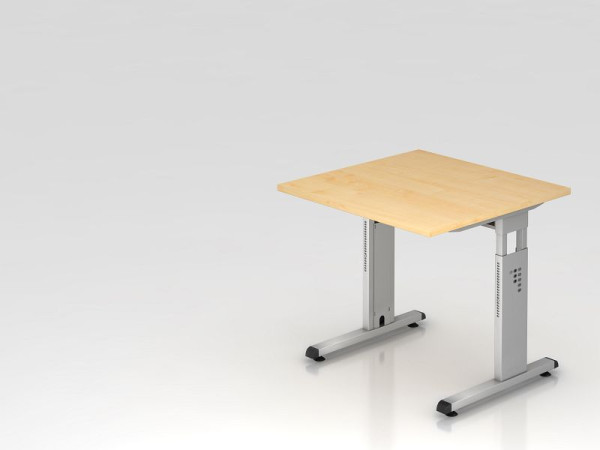Hammerbacher bureau C-poot 80x80cm esdoorn/zilver, werkhoogte 65-85 cm, VOS08/3/S
