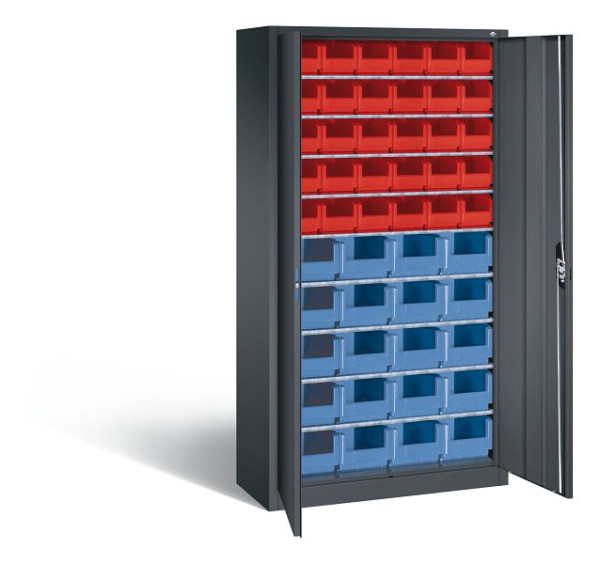 C+P tijdschriftenkast serie 13, H1980xB1000xD420mm, kleur: zwart-grijs, verzonken handgreep, 133144-27 S10039
