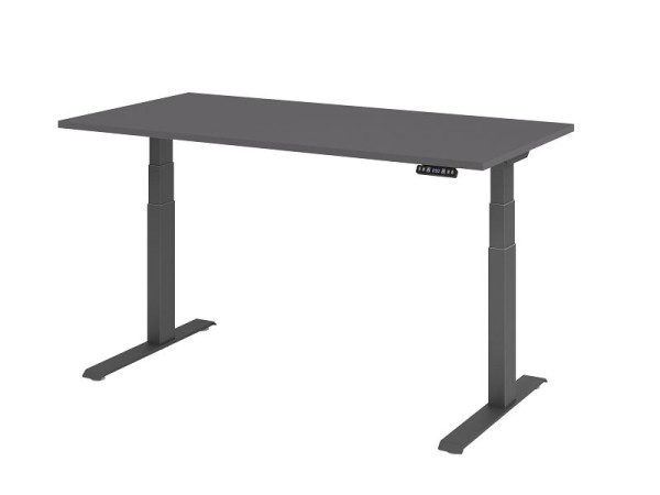 Hammerbacher bureau XDKB16, 160 x 80 cm, blad: grafiet, 25 mm dik, ABS dikke rand, rechthoekige vorm, grafiet, VXDKB16/G/G
