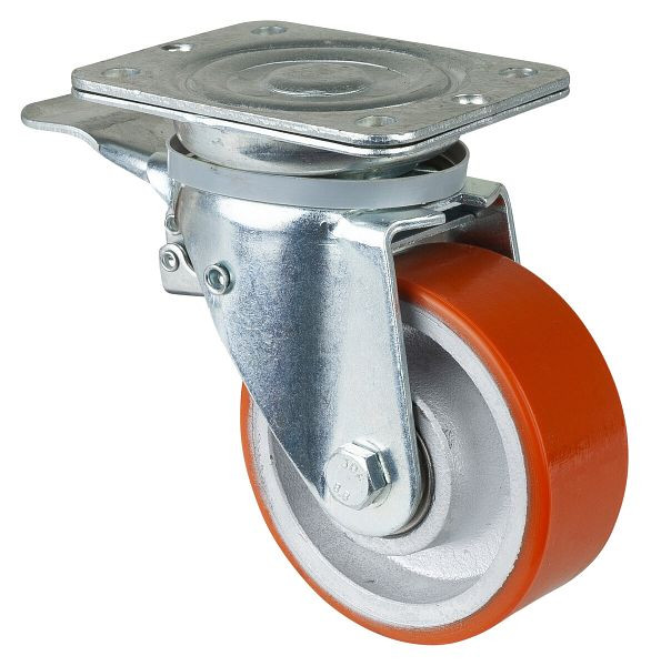 BS-wielen Zwaarlastwiel met rem, breedte 50 mm, Ø125 mm, tot 550 kg, polyurethaan gegoten 95 Shore A, gegoten wiellichaam, kogellager, N120.C10.129