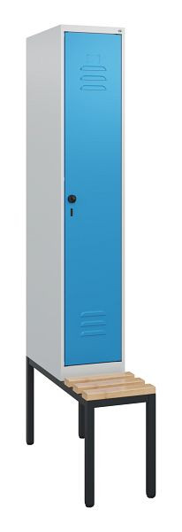 C+P luierkastje Classic PLUS, met onderbank, 1950x300x815mm, 7035/5012, draaibare sluiting, beuken zitlat, 0800505-10 S10004