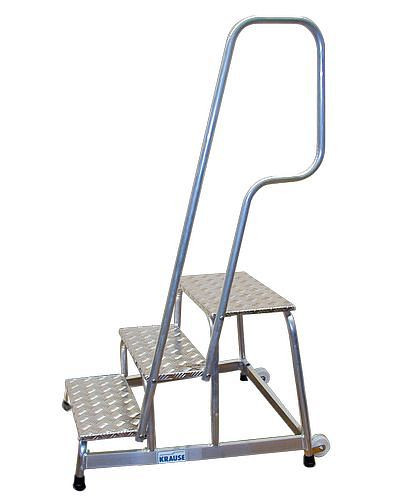 DENIOS Montage-Tritt aus Aluminium, mit Handlauf und Fahrrollen, 3 Stufen, 156-818