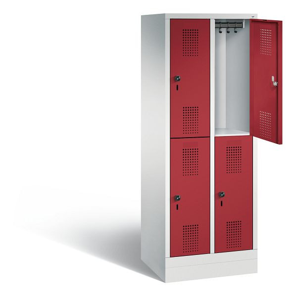 C+P schoollocker dubbeldekker Evolo, H1600xB610xD500mm, kleur: lichtgrijs/robijnrood, 483206-20 S10034