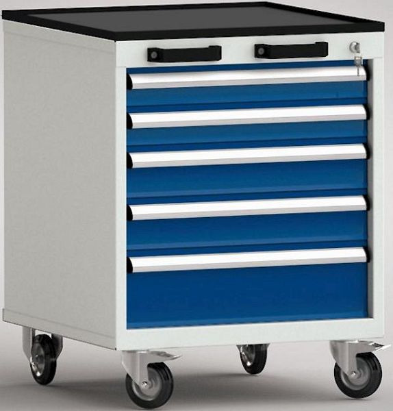 KLW standaard gereedschapswagen, 572 x 655 x 750 mm, met opstaande rand aan 4 zijden, inclusief gegroefde rubberen pad, FEA0600-05ESV-001