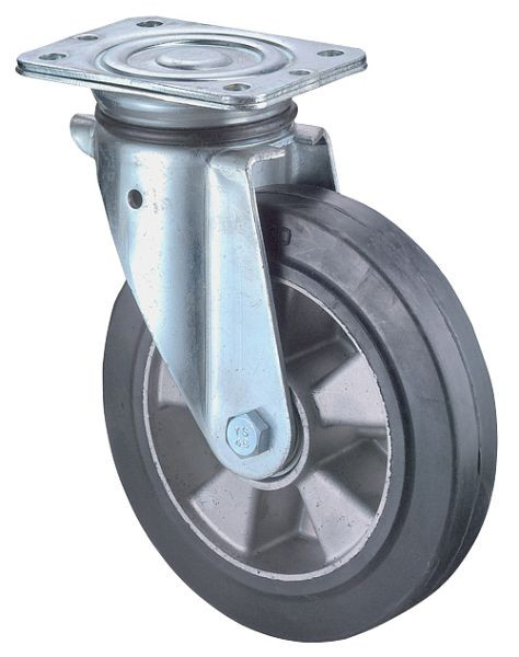 BS Rollen zwaarlastwiel, wielbreedte 50 mm, wiel-Ø 200 mm, draagvermogen 450 kg, zwarte elastische banden, aluminium wiellichaam, kogellagers, N100.B80.200