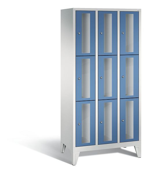 C+P Schließfachschrank Classic, 9 Fächer, H1850xB900xT500 mm, Grau/Fernblau, 8010A303 S10023