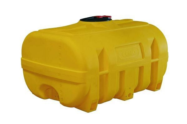 Cemo PE-vat 600 l, koffervorm, geel, met scharnierend deksel 380, compleet met schot, 10921