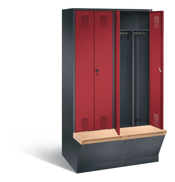 C+P zwart wit locker Evolo, H2090xW1190xD815mm, kleur: zwart-grijs/robijnrood, 48056-40 S10330