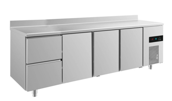 A&S Polarny koeltafel -2 tot +8°C met 3x deuren en 1x twee laden links, 2330 x 700 x 850 mm, met opstaande rand, KT4ZTTTA