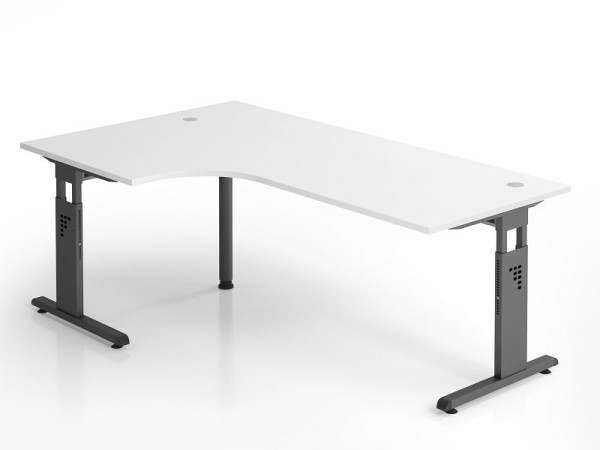 Hammerbacher hoekbureau OS82, 200 x 120 cm, blad: wit, 25 mm dik, 2 mm ABS rand, hoekvorm 90°, links of rechts monteerbaar, VOS82/W/G