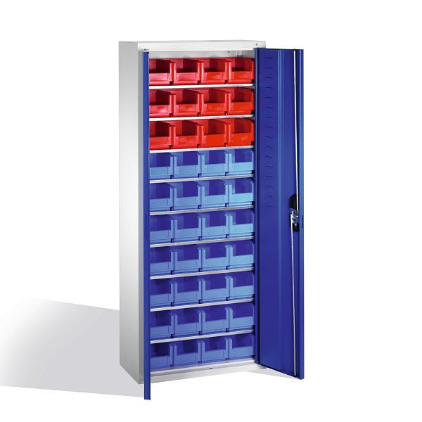 C+P tijdschriftenkast serie 13, H1690xB700xD300mm, kleur: lichtgrijs / gentiaanblauw, verzonken handgreep, 133413-28 S10018