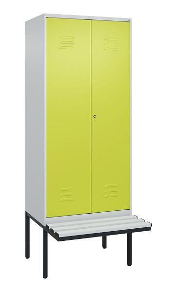 C+P Umkleidespind Classic PLUS, Doppel-Spind, 2 Abteile, 2120x800x815mm, 7035/0024, Zylinderschloss, Untergestell & Sitzfläche, 0800427-22P S10025
