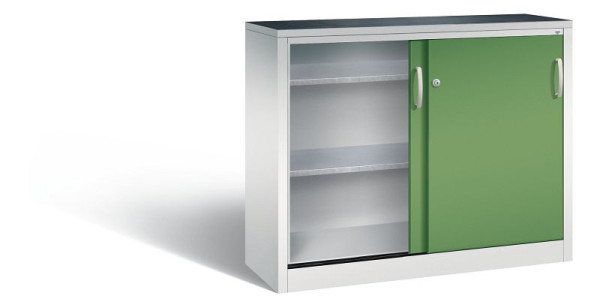 C+P schuifdeurkast Acurado, H1000xB1200xD400mm, kleur: lichtgrijs / reseda groen, beugelgreep, 2046-09 S10061