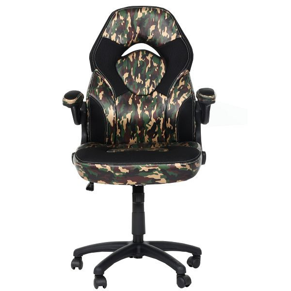 Mendler bureaustoel HWC-K13, bureaustoel, gamestoel, ergonomisch, verstelbare armleuningen, imitatieleer, camouflage zwart, 87587