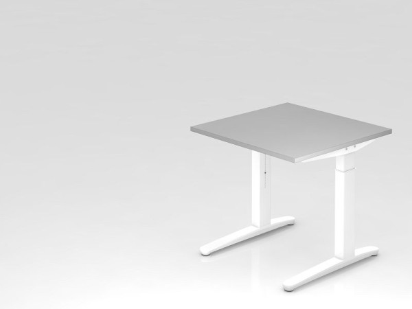 Hammerbacher bureau C-poot 80x80cm grijs/wit, witte aluminium loper, VXB08/5/WW