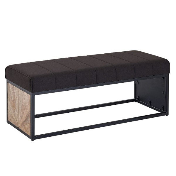 Wohnling bank stof zwart 105x40x40 cm hal gestoffeerde bank met metalen frame, design bedbank slaapkamer, gangbank kledingkast bank, WL6.487