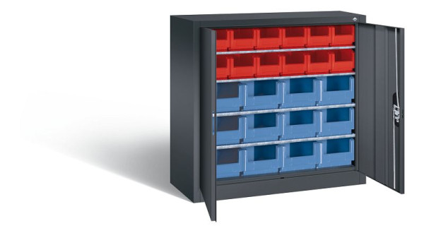 C+P tijdschriftenkast serie 13, H1000xB1000xD420mm, kleur: zwart-grijs, verzonken handgreep, 133944-23 S10020