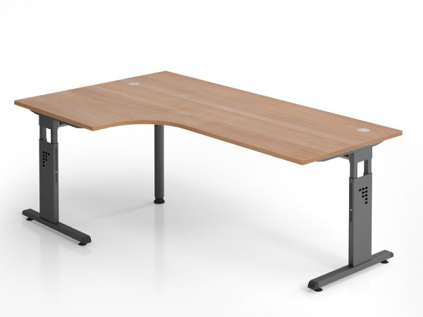 Hammerbacher hoekbureau OS82, 200 x 120 cm, blad: notenhout, 25 mm dik, 2 mm ABS rand, hoekvorm 90°, links of rechts monteerbaar, VOS82/N/G
