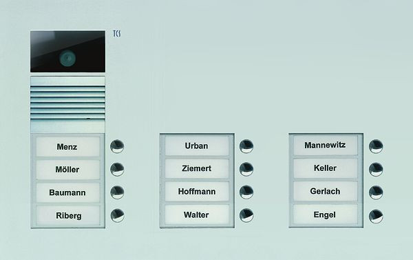 TCS video-buitenpost serie AVU met 12 belknoppen (rechts uitgelijnd), 3 kolommen, UP zilver, AVU16120-0010