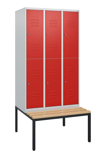 C+P dubbeldekkerkast Classic PLUS, 3 vakken, 1950x900x815mm, 7035/3020, cilindersloten, beukenhouten zitlat, bank, 0803505-30 S10032