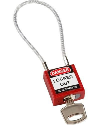 Brady compact veiligheidsslot, verschillend sleutelverdeling, met kabelbeugel 200 mm, rood, 244333
