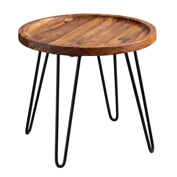 Wohnling salontafel Sheesham massief hout 45x40x45 cm, rond, met haarspeldpoten, gemaakt van hout en metaal, WL5.961