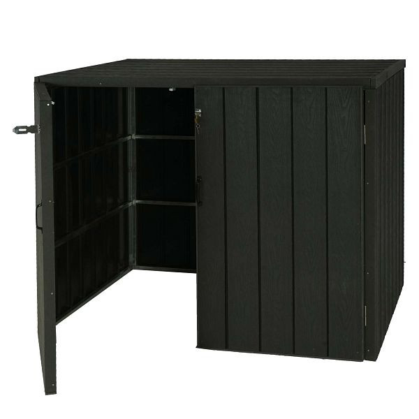 Mendler XL 2/4 WPC rolcontainerbekleding HWC-J28, premium klikobox, metaal houtlook, uitbreidbaar, antraciet, 76036+76037+76038