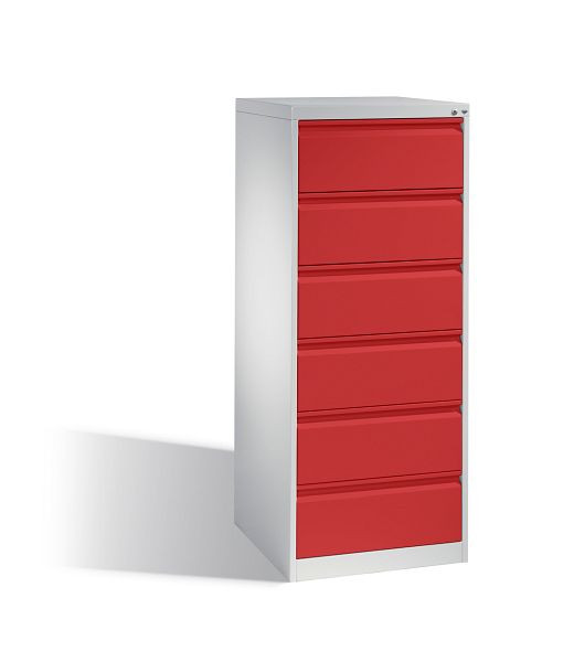 C+P archiefkast Acurado, H1357xW553xD590mm, kleur: lichtgrijs / vuurrood, handgreep, 12736-322 S10065