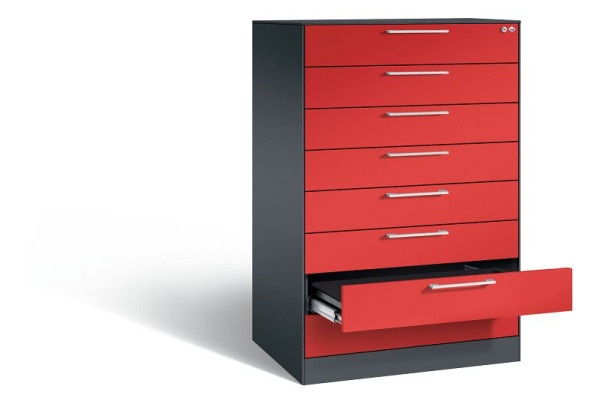 C+P archiefkast Asisto, H1310xB800xD600mm, kleur: zwartgrijs / vuurrood, beugelgreep, 146223-824 S10045