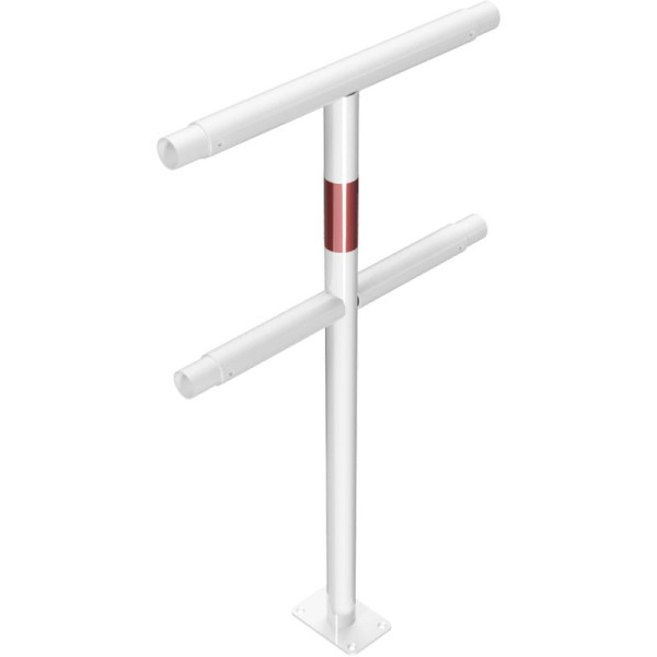 Stone HGS beschermrailing van stalen buis Ø 48 mm, middenstijl, hoogte 1000 mm, lengte 600 mm, wit met rode lichtlijsten, bevestiging: voor pluggen, 448.81pb